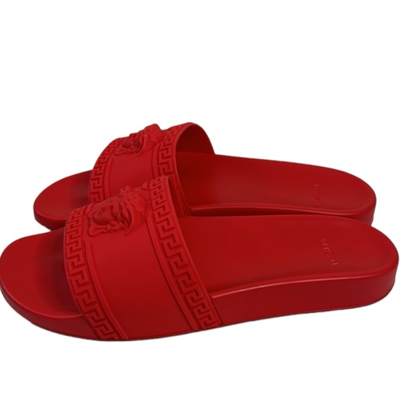 VERSACE EXCELLENT RED MEDUSA PALAZZO SLIDES SANDALS SIZE 11 / 44 MADE IN ITALY - Picture 4 of 12
